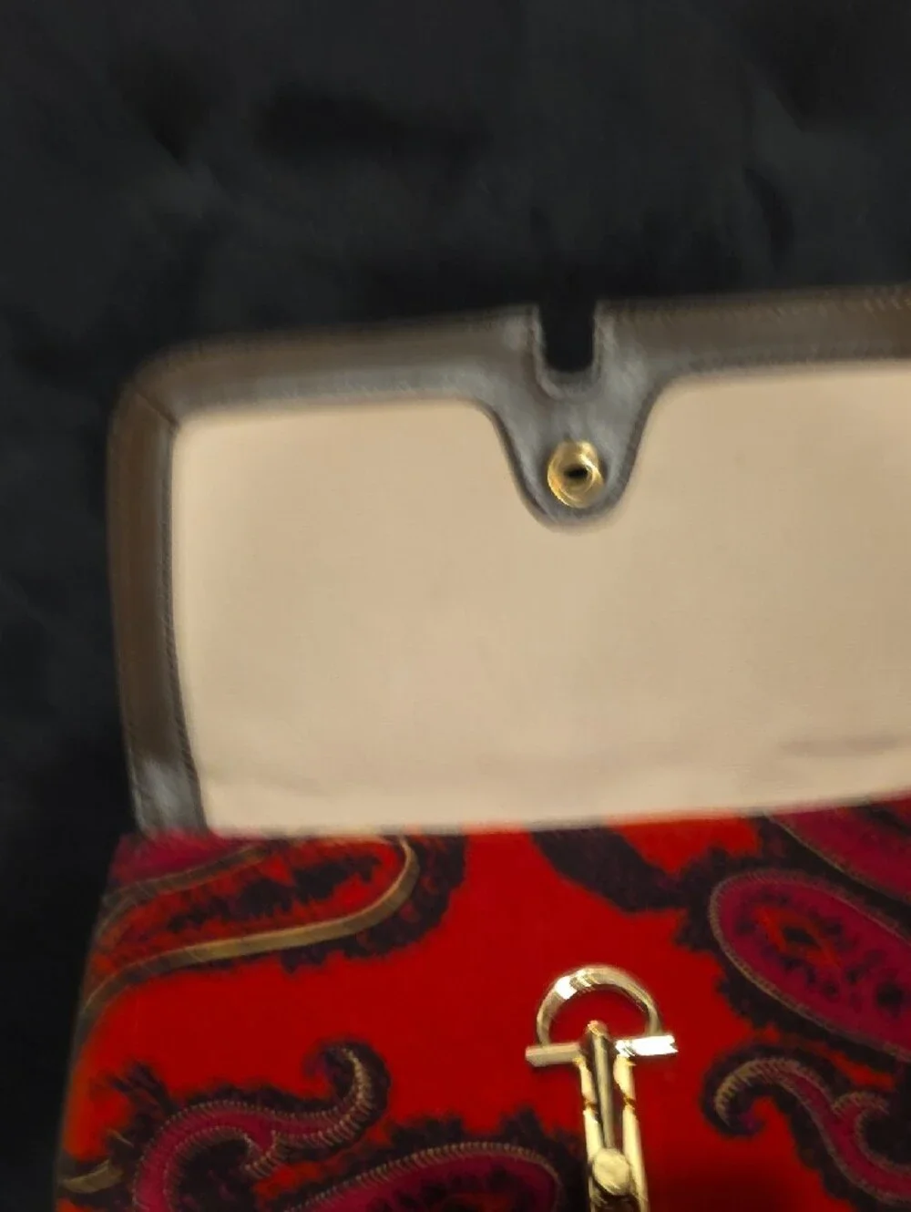Red Paisley Velvet Clutch with Pink Accents and Gold Closure